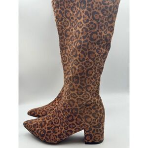 Comfort Leopard Print Knee High Boots Pointed Toe Block Heel 9W 45111407